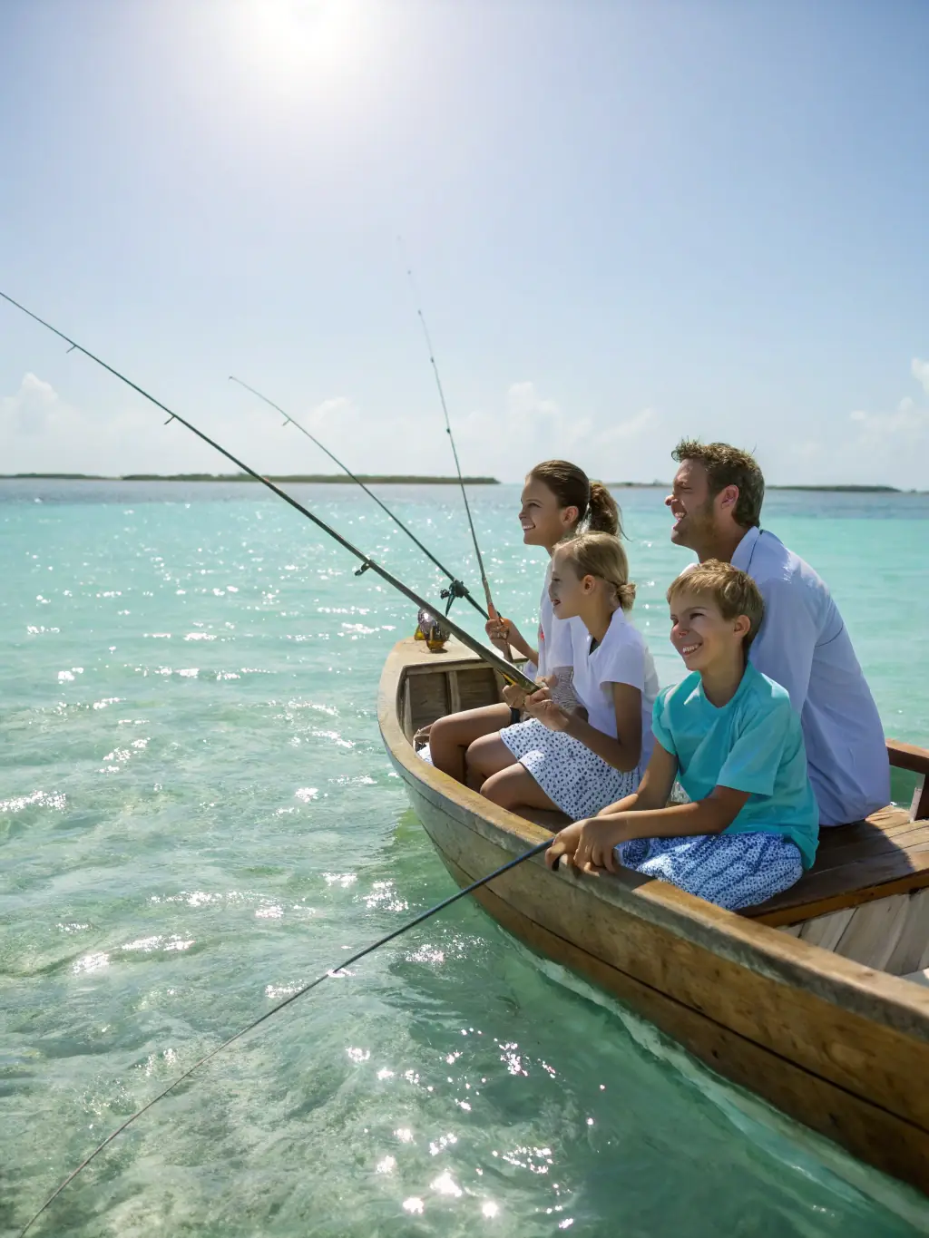 A family enjoying a leisurely sail on a calm sea, highlighting the recreational and enjoyable aspects of sailing with LA VOILE POUR TOUS.